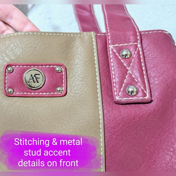 ANNA MARTINA FRANCO NWOT 3 lg pouch shoulder bag, Reddish/Burgundy & Tan colour - Picture 5 of 16